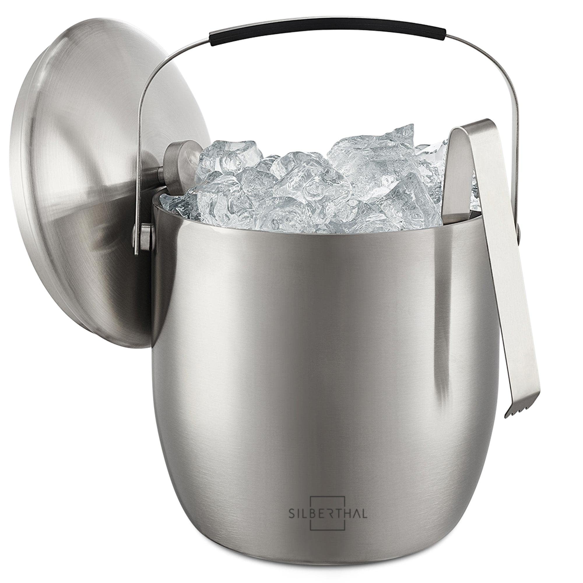 SILBERTHAL Insulated Ice Bucket 3 L with Lid and Tongs – Stainless Steel – Capacity 45 Ice Cubes – Double Wall Insulation