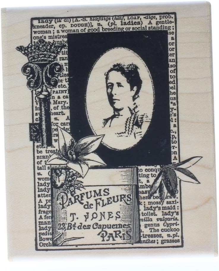 Parfumes de Fleurs Label Collage Woman Lady Stampington And Co Wooden Rubber Stamp