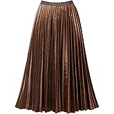THHGPO Women's Pleated Skirts High Elastic Waist A-Line Swing Skirt Midi Length