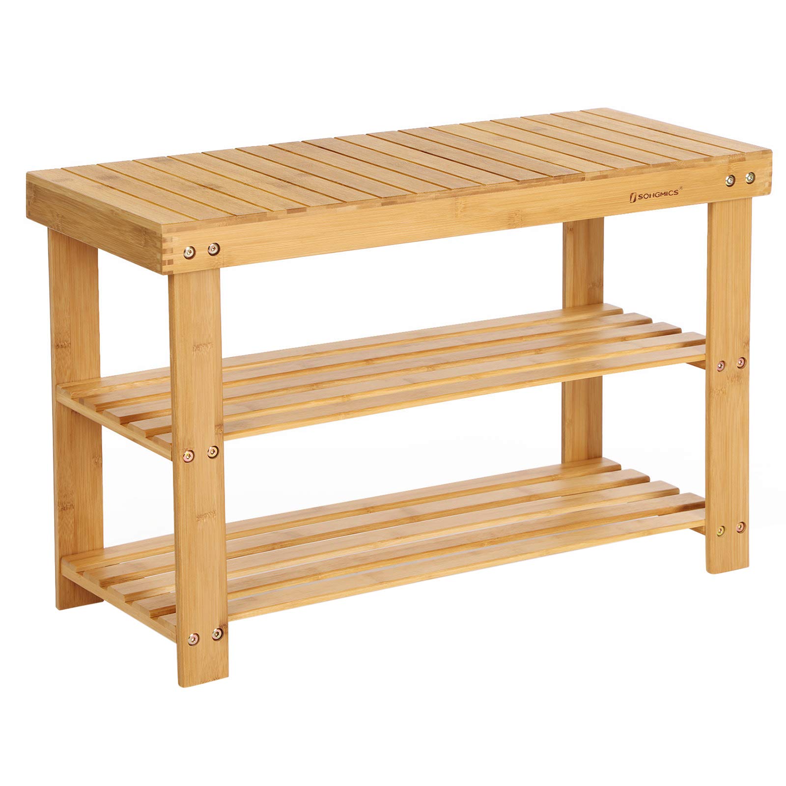 SONGMICS 3-Tier Bamboo Shoe Bench, Shoe Rack Storage Organizer, 70 x 28 x 45 cm, ideal for Hallway, Bathroom, Living Room and Corridor LBS04N