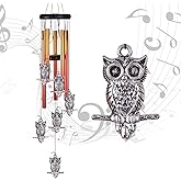 Owl Wind Chimes Outdoor/Indoor Decor - Pure Hand-Made Owl Wind-Bells, Mobile Romantic Windcatcher 28" Owl Wind Chime for Home, Xmas, Gift For Mother, Balcony, Patio, Garden Decoration(6 Owls, 5 Tubes)
