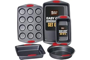 Baker's Secret Set of 5 Bakeware Pans - Round, Square, Rectangular; Non-Stick, Duraslate Coating, Black; 5 Pieces Baking Set