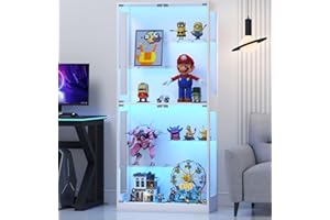 Lamtor 69-Inch Glass Display Cabinet - Curio Cabinet with RGB Lighting, Adjustable Shelves Display Case, for Game Room, Living Room, Bedroom, White