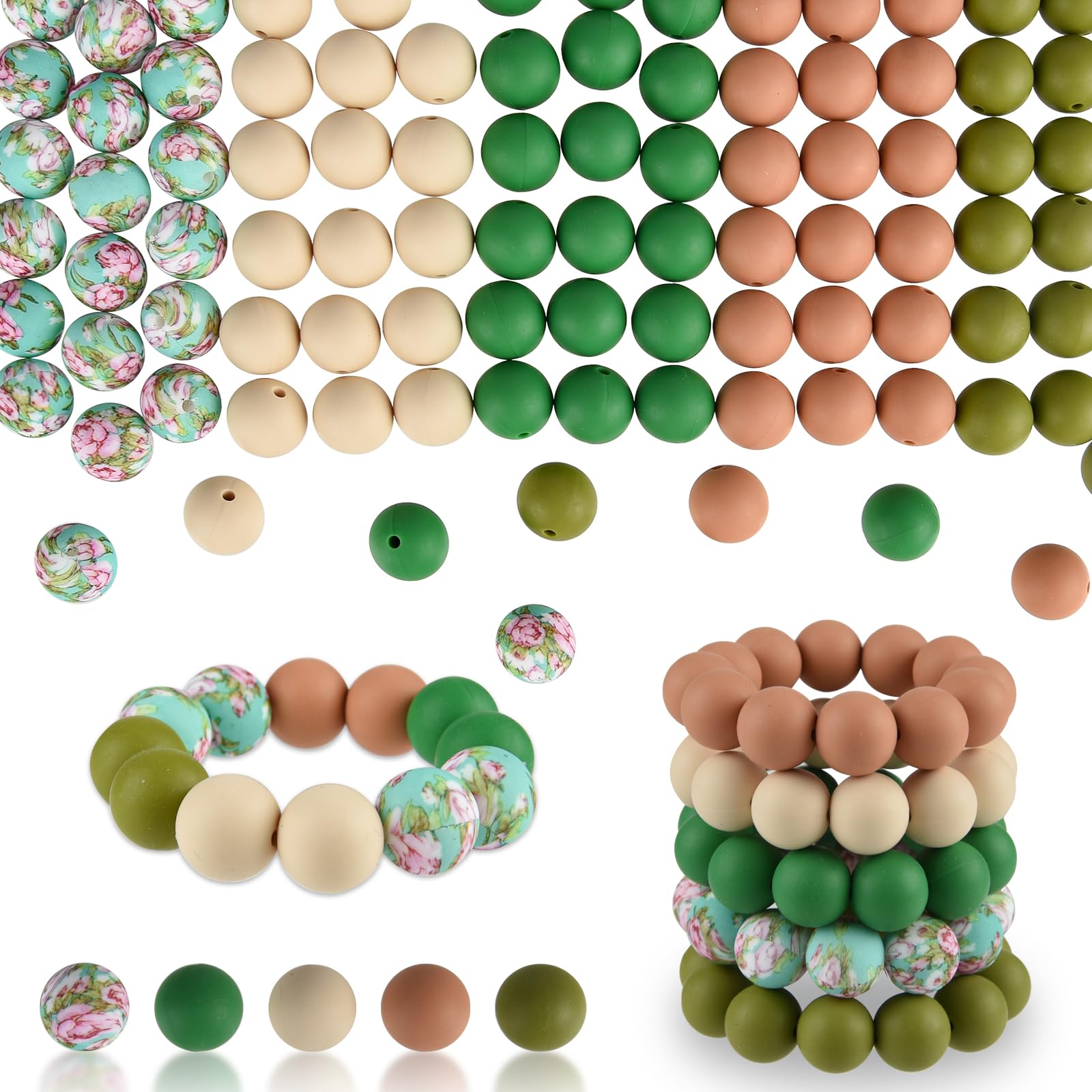 Photo 1 of ASTARON 100 Pcs 15mm Silicone Beads for Keychain Making, Brown Green Beads Bulk Round Beads for Bracelets Crafts Beadable Pens Decorations Jewelry Making Party Favors Supplies