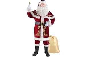 Wabolay Santa Claus Costume for Men Santa Suit Adults 12pcs Mens Deluxe Professional Christmas Clause Outfit Xmas Suits Adult