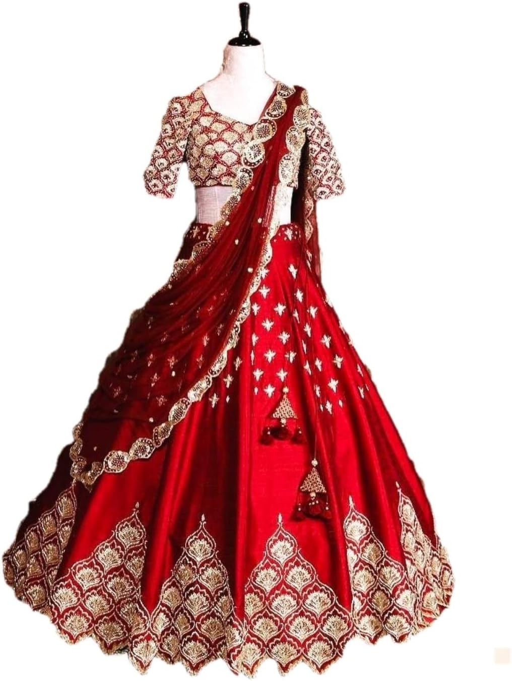 Indian Designer Collection Traditional Bridal Wedding Lehenga Choli Red Color with Net Duptta A342