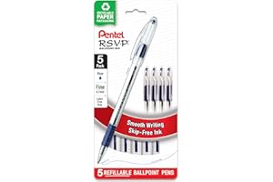 Pentel RSVP Ballpoint Pen, Fine Line, (0.7mm), Blue Ink (BK90BP5C) (Pack of 1, 5 Count Total)