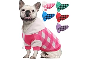 NANAKI Dog Hoodie for Small Medium Dogs Cats, Soft Dog Sweatshirt, Plaid Puppy Pullover Hoodies for Small Dogs Boy Girl, English French Bulldog Hoodie, Warm Fleece Dog Winter Coat Outfit Vest,Pink S