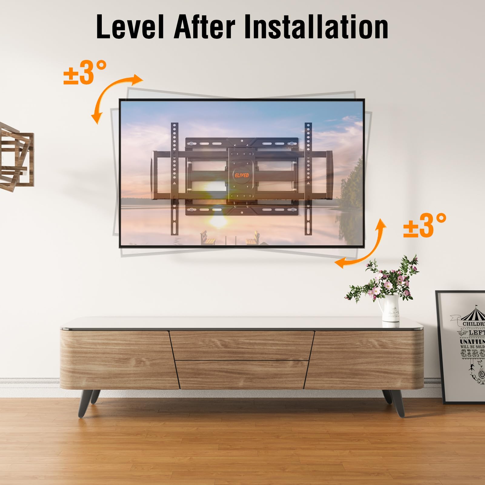 ELIVED TV Wall Mount for Most 37-82 Inch OLED QLED TVs, 8 Ball Bearings Smooth Swivel Extend for Ultra Slim Screens, Full Motion Wall Mount TV Bracket Max VESA 600x400mm, 100 lbs. Fits 16