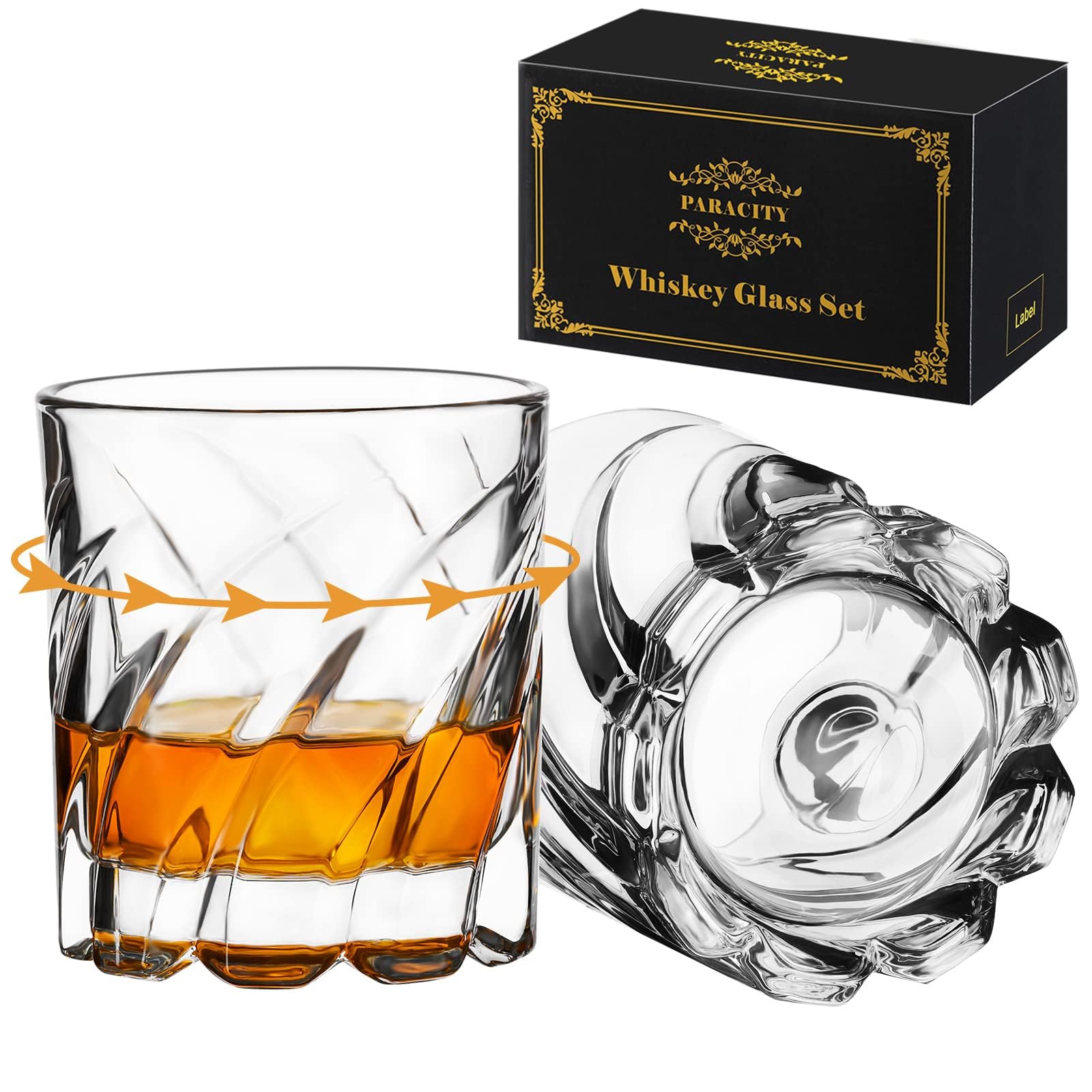 PARACITY Spinning Whiskey Glasses Set of 2, Rotatable Old Fashioned Glasses, 5 oz Capacity, Perfect for Bar, Party and Home, Whiskey Glasses Gift for Men, Whisky Gift Set