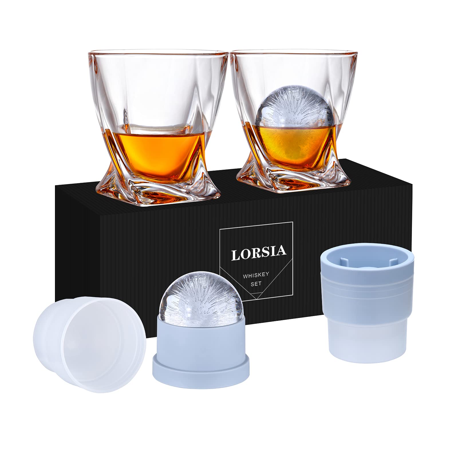 Photo 1 of ***missing ice ball molds**** Whiskey Rocks Glass, Set of 4 (2 Crystal Bourbon Glasses, 2 Round Big Ice Ball Molds) In Gift Box - 11 Oz Old Fashioned Glasses for Scotch Cocktail Rum Cognac Vodka Liquor, Unique Gifts for Men