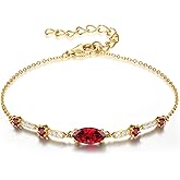 E Gifts for Her Birthstone Bracelets: 5A CZ REAL 18K White/Yellow Gold Plated 925 Sterling Silver Charm Chain Link Bracelet - Birthday Gift for Women Wife Mom Daughter Girlfriend