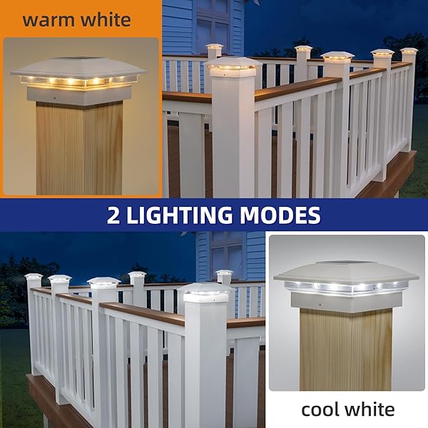 APONUO 16 PACK SOLAR POST CAP LIGHTS, 2 MODES(WARM/COOL LIGHT) OUTDOOR WATERPROOF FENCE POST SOLAR LIGHTS, SOLAR POWERED GARDEN, PATIO, DECK DECOR FOR 4X4, 5X5, 5.5X5.5 WOOD & VINYL POSTS, WHITE