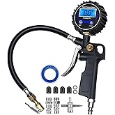 DigitPro Digital Tire Pressure Gauge with Inflator, 3-250 PSI Air Compressor Accessories with Air Chuck Quick Connect Coupler, Car Attachments with Rubber Hose for Car, Truck, SUV, Cycle, RV