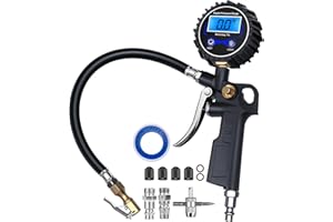 DigitPro Digital Tire Pressure Gauge with Inflator, 3-250 PSI Air Compressor Accessories with Air Chuck Quick Connect Coupler, Car Attachments with Rubber Hose for Car, Truck, SUV, Cycle, RV