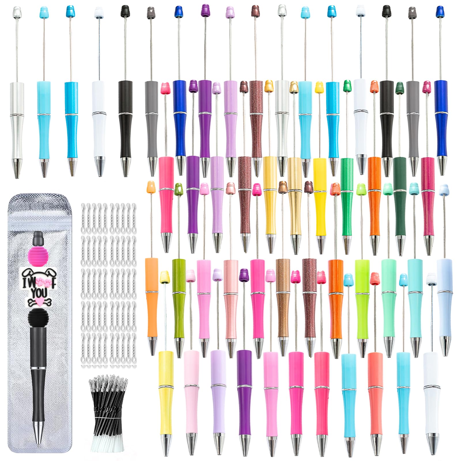 Photo 1 of Liplustoyi 200 Pieces DIY Beadable Pens Kit - 50 Plastic Beadable Pens Bulk with 50 Lobster Clasps, 50 Refills & 50 Pen Bags Included - Ballpoint Pens for Students Teacher(Macaroon+Dark)