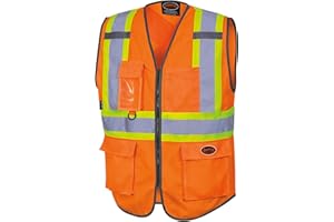 Pioneer Hi Vis Multi-Pocket Safety Vest - Lightweight With Reflective Tape for Traffic, Construction - Class 2 - Orange