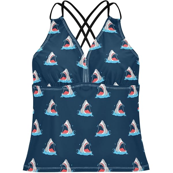 Damen Tankini Top – V-Ausschnitt Mit Kreuzträgern & Verstellbaren Bändern | Badeoberteil Mit Abnehmbarem BH