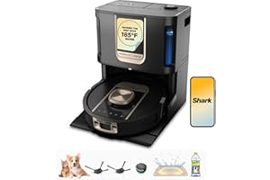 Shark Robot Vacuum & Mop Combo, PowerDetect ThermaCharged NeverTouch Pro, Self-Emptying, Self-Refill with Heated Mop Cleaning, 60-Day Capacity,30-Day Tank, 6 Power Detect Technologies, Black, RV2920XE