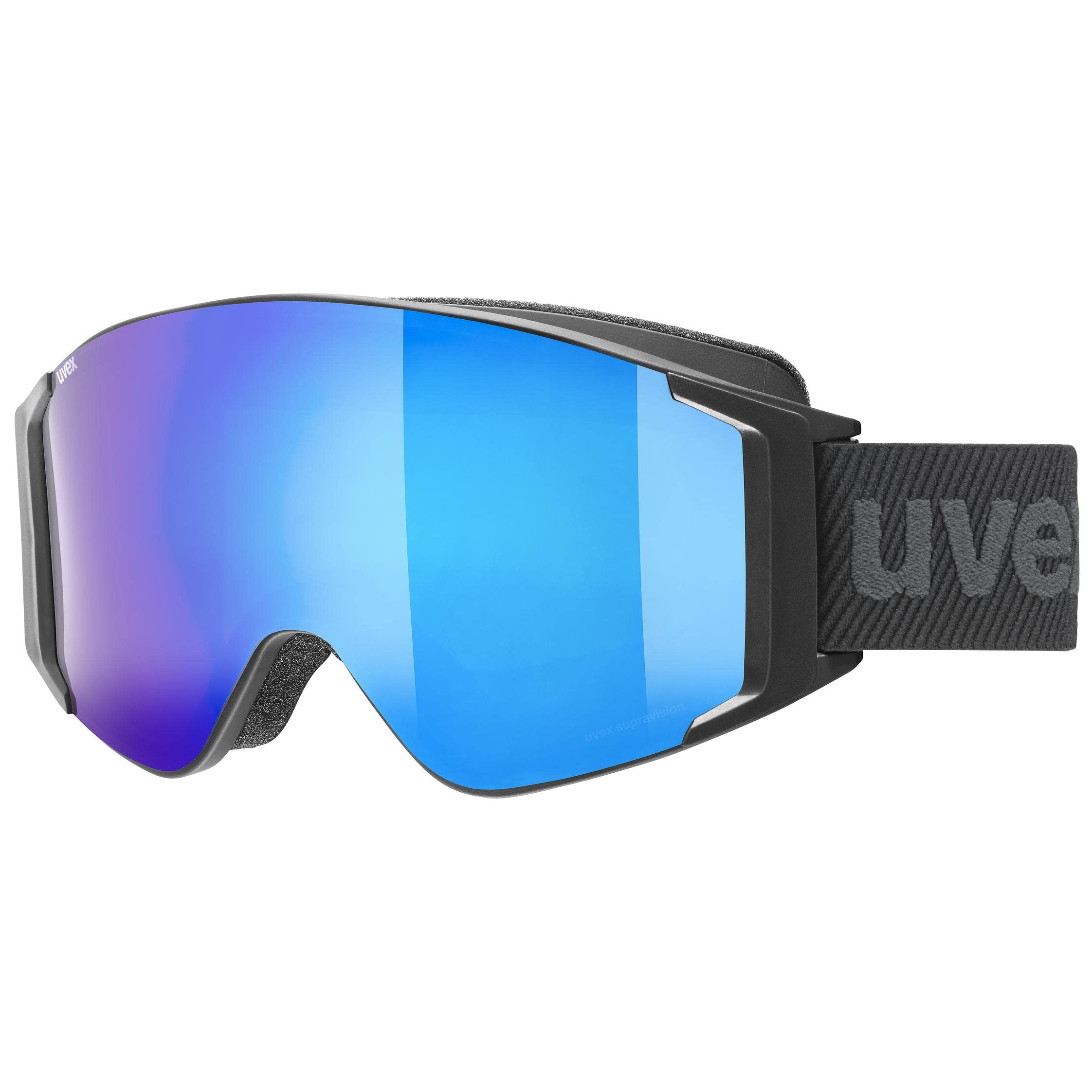 Uvex g.gl 3000 TO - Ski Goggle for Men and Women - incl. Interchangeable Lenses - Extended Field of Vision & Anti-Fog Coating - Black Matt/Blue-Lasergold Lite - One Size