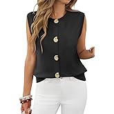 Cicy Bell Womens Cropped Sweater Vest Round Neck Sleeveless Button Up Cardigan Casual Knit Tank Tops