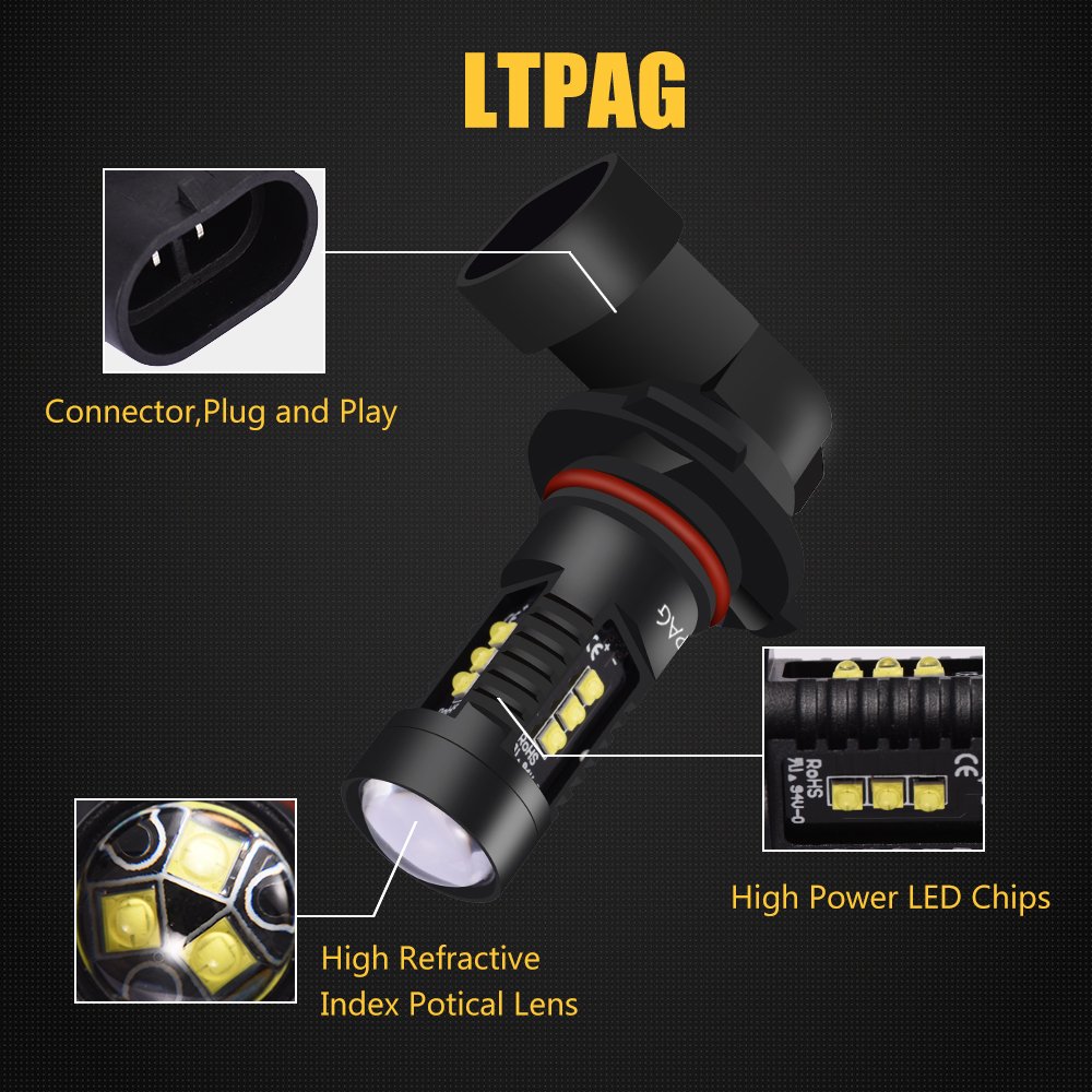 60W 1960Lumens Extremely Bright H16 LED Car Fog Lamps Xenon White 6000K Powerful CREE 12SMD LED Bulbs Fog Light Bulbs Replacement IP68 Waterproof ACUMSTE H16// 5202//9009 LED Fog Lights Bulbs 2pcs