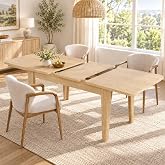 NORDEVERRA 63"-83" Extendable Dining Table for 6-8 People, Natural Oak | Farmhouse Expandable Kitchen Table with Sturdy Wooden Top and Legs, Modern Dining Room Table for Kitchen