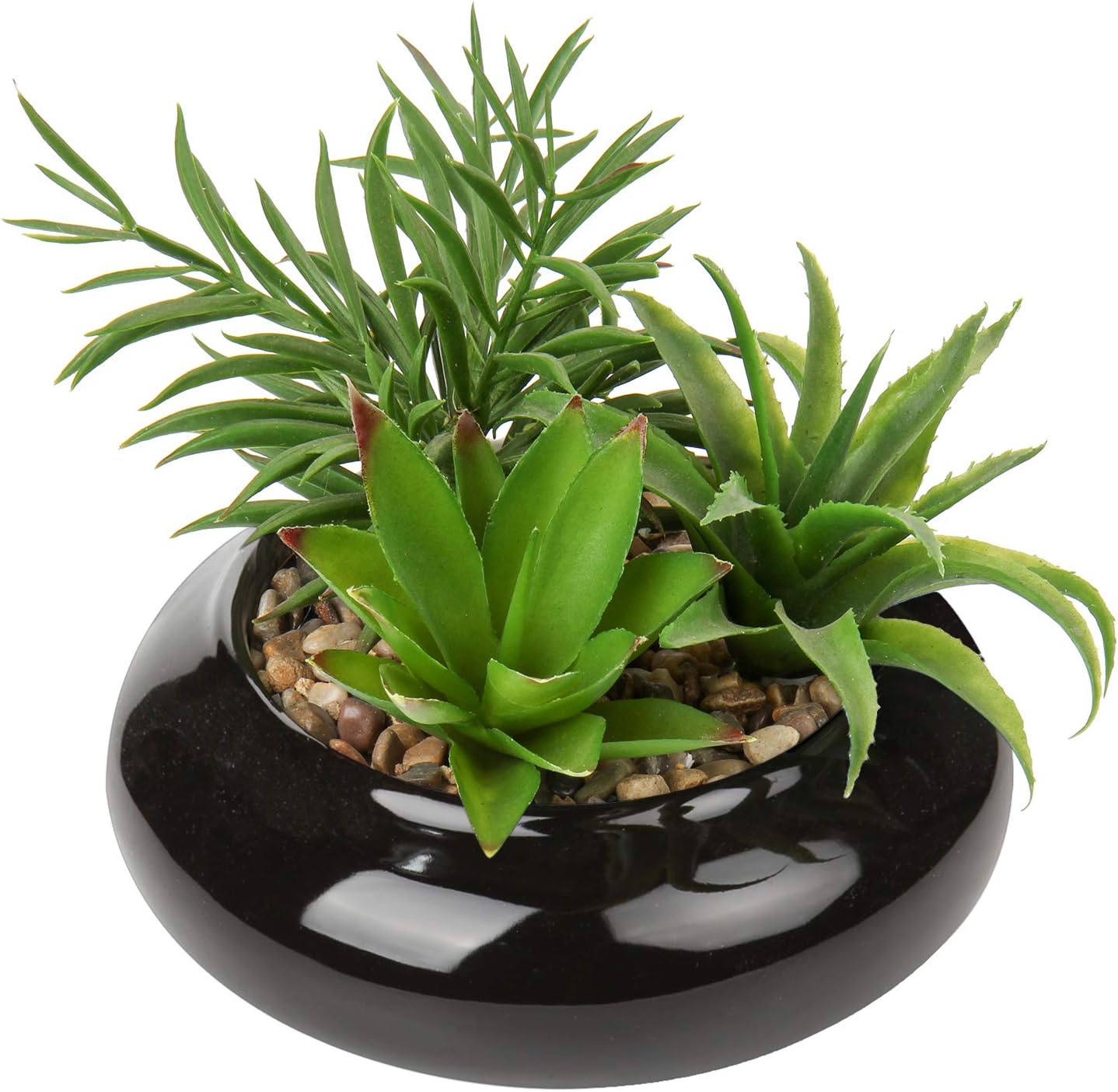 Artificial Succulent Plants Small Fake Desk Plant Realistic Faux Succulents in Black Ceramic Pots Succulent Decor for Home Office Bookshelf Bathroom