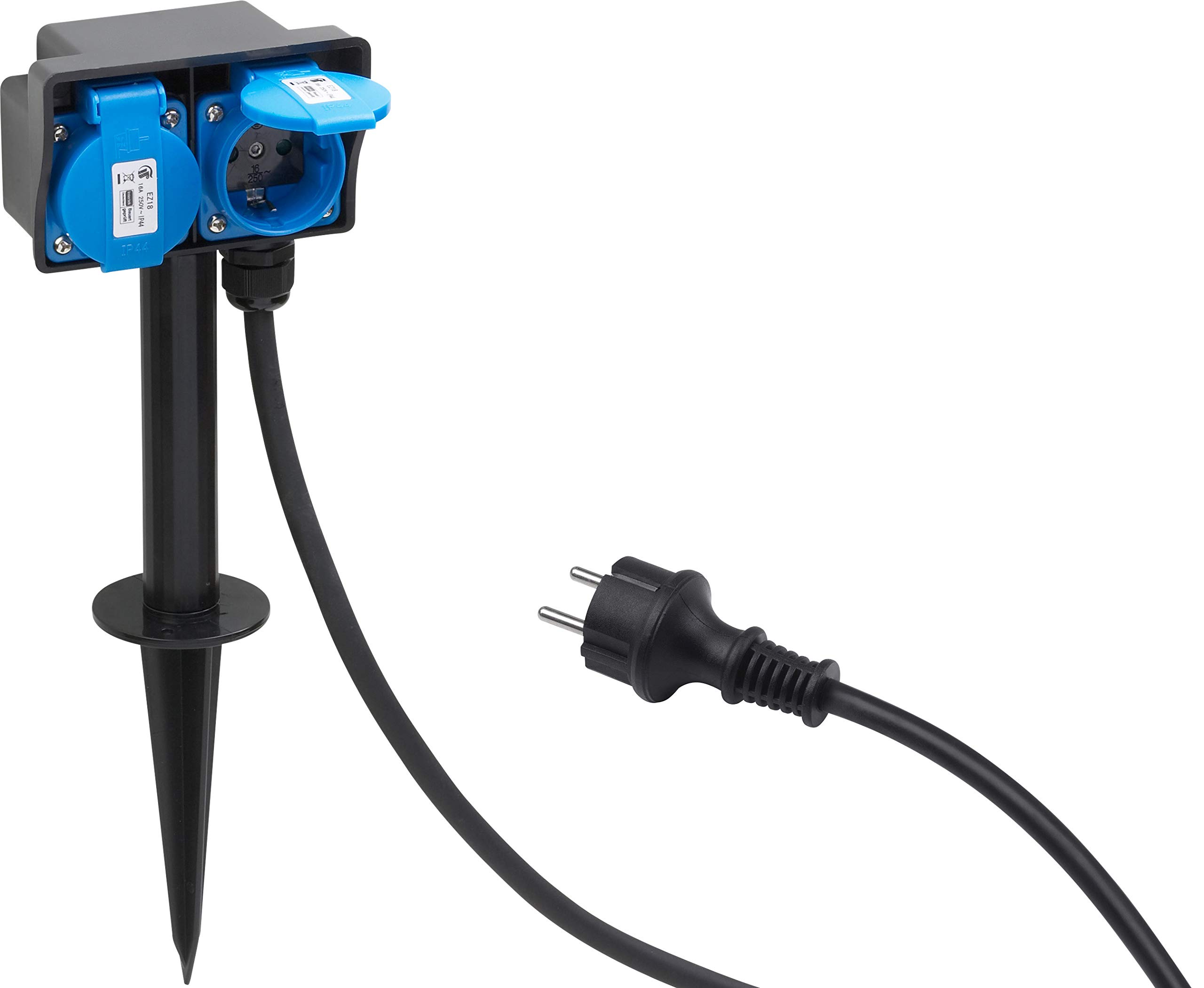 Meister Double Socket-Outlet with Ground Spike, 1.4 m, IP44, Blue, 7430950
