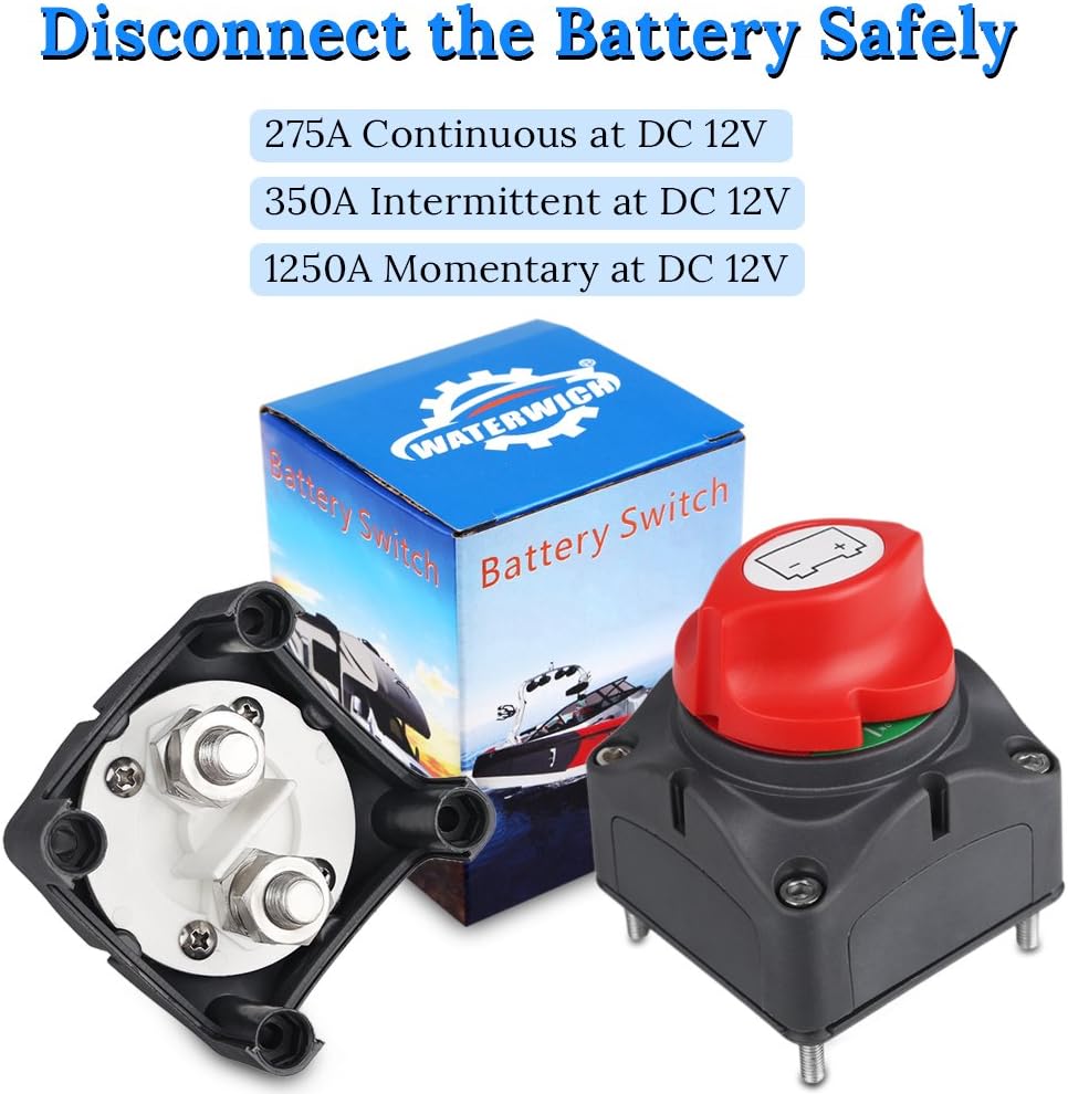 WATERWICH DC 8-60V Battery Disconnect Switch Cut/Shut off Marine Battery Switch 275/1250 Amp Waterproof for Ship Boat Small Yacht RV Camper Truck Car Vehicle(On-Off Switch): Automotive