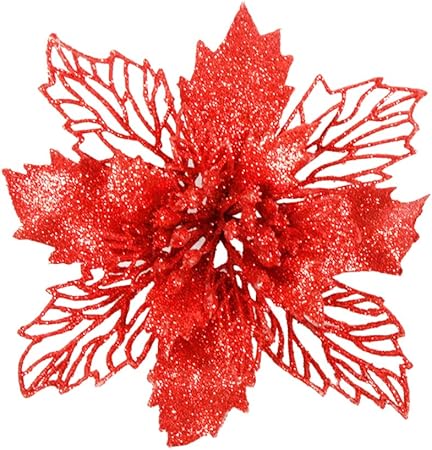 Stella Di Natale Decorazione.Vorcool Fiore Artificiale Simile Alla Stella Di Natale Per Albero Di Natale Decorazione Glitterata Floreale Per La Casa Le Finestre E Le Porte Rosso 6 Pezzi Amazon It Casa E Cucina