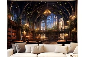 QGHOT Library Tapestry Fairy Tale Magic School Bookshelf Wall Art Medieval Room Study Magic Book Tapestry for Teens Bedroom Living Room Dorm (78.7"x59.1")