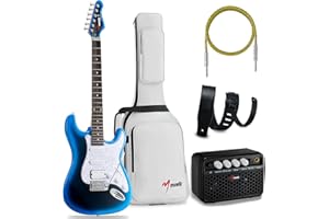MUSILY MST-1 39 Inch Electric Guitar Kit, Beginner Starter Full Size Solid Body Electric Guitar With HSS Pickups, Gig Bag, Amplifier, Strap, Cable, Picks, String (MetalBlueBurst)