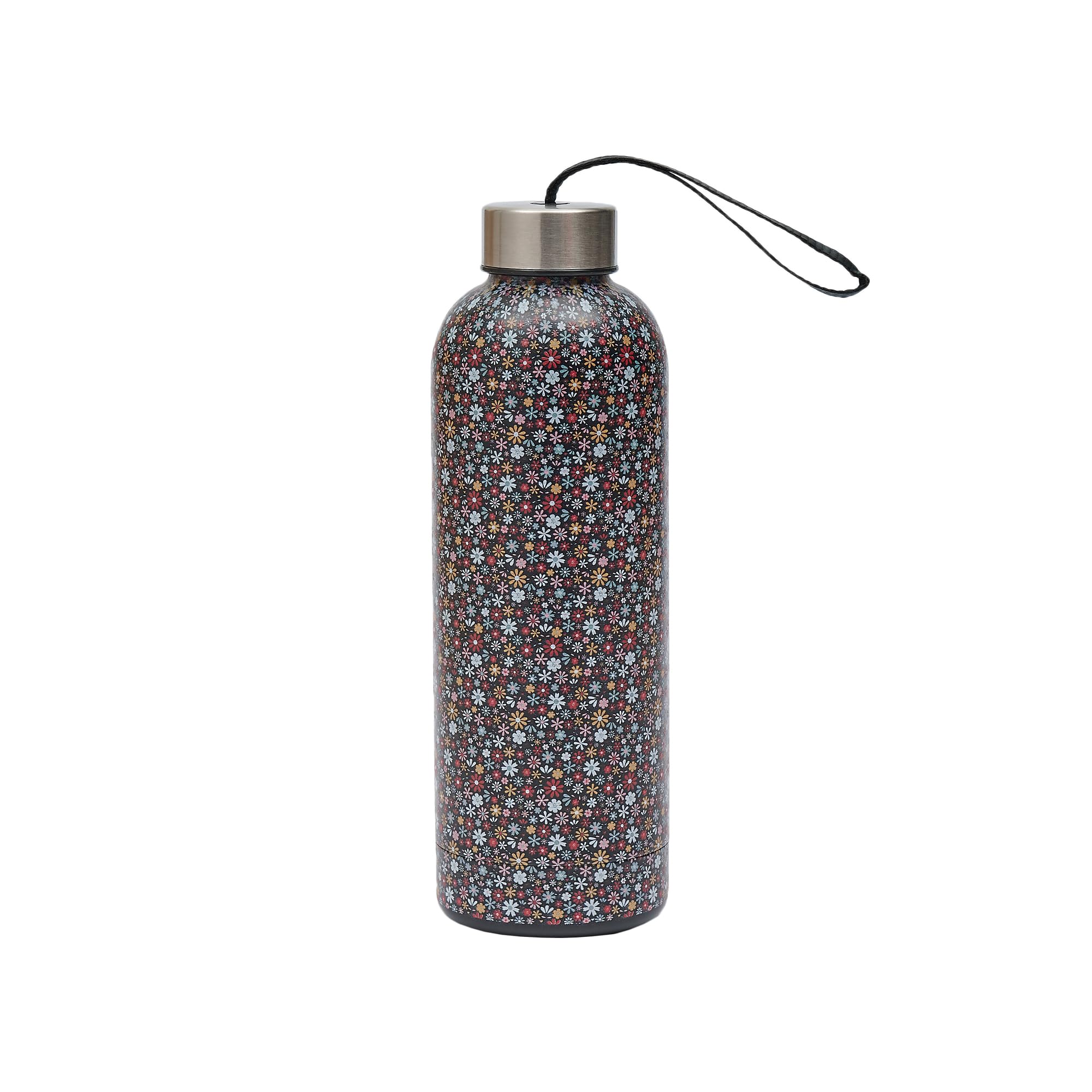 ECO Chic Reusable Thermal Bottle | Stainless Steel Insulated Travel Bottle with Leakproof Lid | Eco-Friendly and Reusable for Hot & Cold Drinks (Ditsy Black)