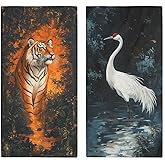 HLDBS Tiger Bath Hand Towels Set of 2 Absorbent Crane Animal Bird Wildlife Colorful Art Bath Hand Towels for Bathroom Home Hotel Spa Gym Yoga Nautical Beach Bathroom Decor Gifts for Women Man 14"x28"