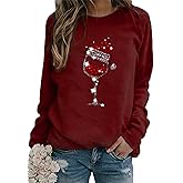 GRASWE Lady Casual Round neck Sweatshirt Christmas GlassLong Sleeve Shirts Loose Soft Pullover Shirts