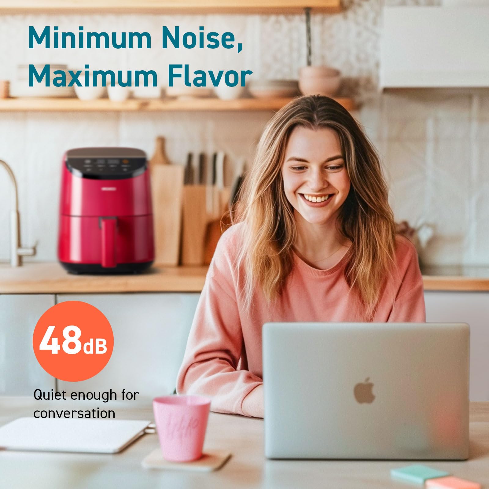 COSORI Air Fryer 2.1 Qt, mini freidora de aire pequeña 4 en 1, hornear, asar, recalentar, 97% menos aceite, compacta y silenciosa, canasta antiadherente y apta para lavavajillas, 30 recetas en la aplicación con información nutricional, apagado automático, roja