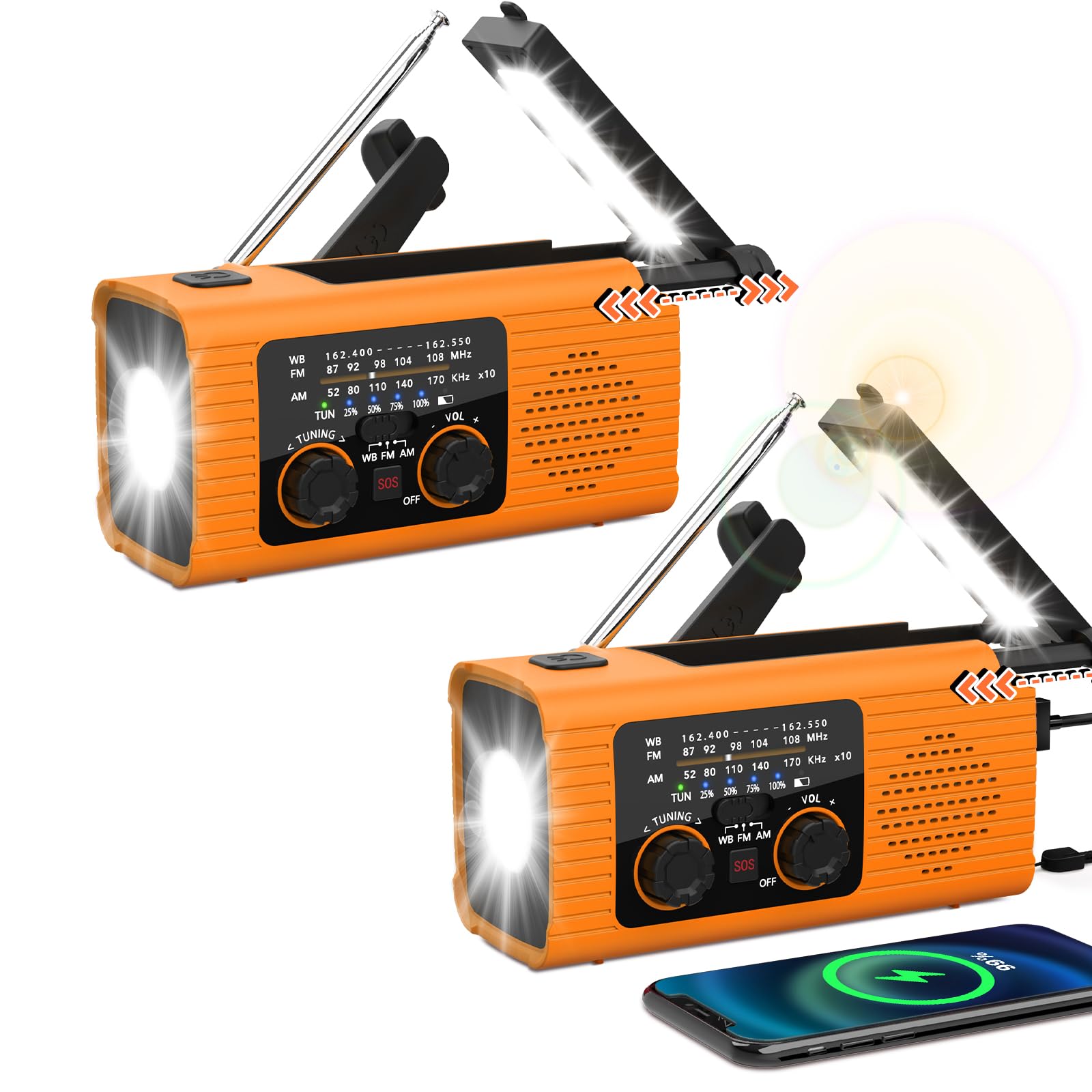 NITIGO Emergency Weather Radio NOAA/AM/FM with 4000mAh Portable Radio, USB/Solar/Hand Crank Charging, LED Flashlight, Lamp, SOS Alarm, Radios for Outdoor Indoor Hurricane Survival Essentials, 2 Pack