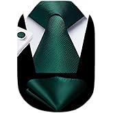 HISDERN Mens Solid Ties Formal Business Woven Tie and Pocket Square Cufflinks Set Classic Silk Satin Necktie Wedding