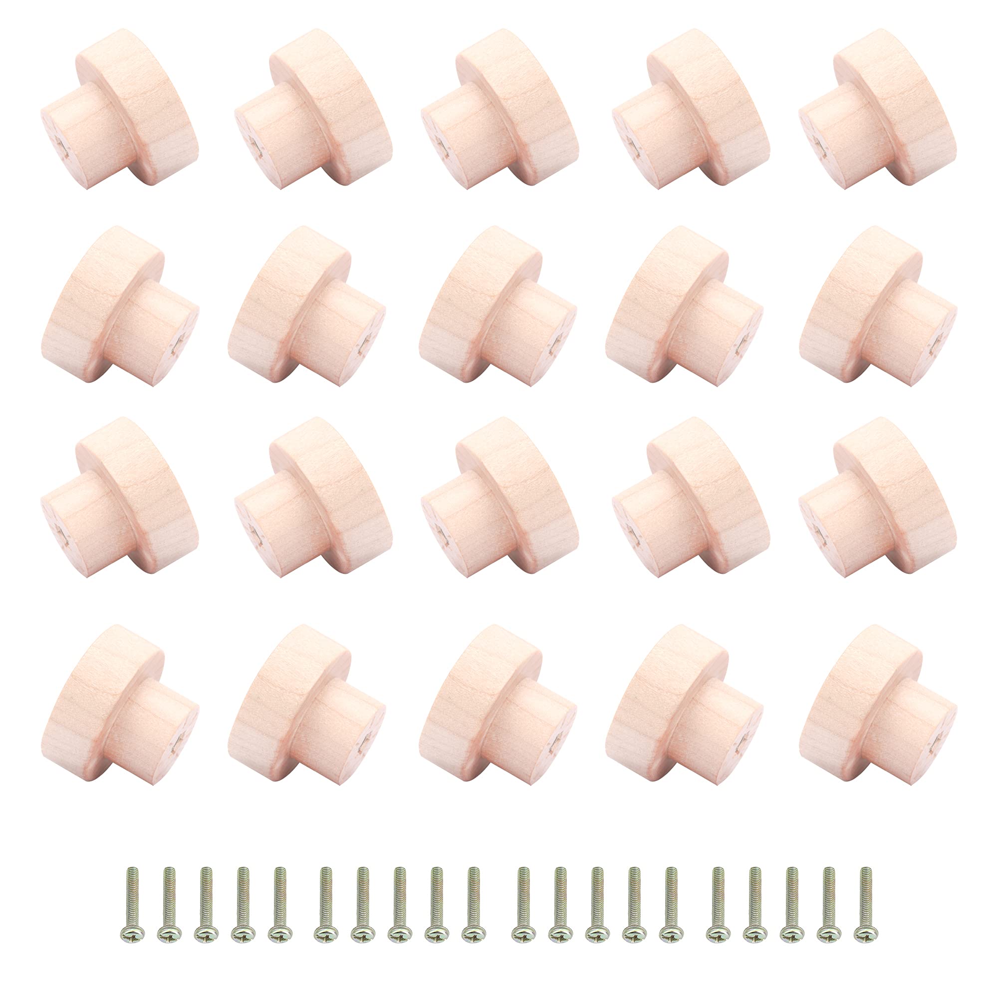 BQLZR Home Accessory 35x25mm Wood Color Wood Hardware Round Knobs and Pulls for Cabinet Drawer Shoebox Cupboard Cabinet Door Pack of 20