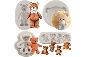 Sijiangmold Bear Silicone Fondant Molds for Teddy Bear Cake Decoration Cupcake Topper Chocolate Gum Paste Sugar Candy Polymer
