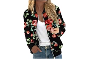 AAZJSS Women's Casual Bomber Jacket Lightweight Windbreaker Jackets Long Sleeve Windproof Spring Fall Jackets with Pockets