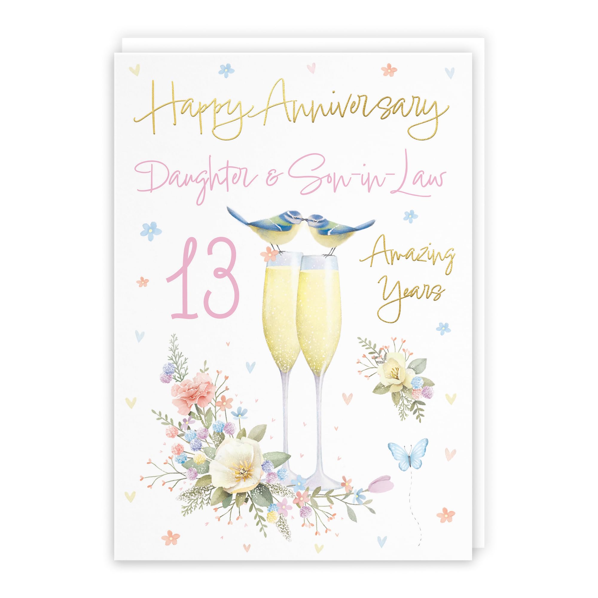 Hunts England - Daughter And Son-in-Law 13th Anniversary Card - A5 Size - Champagne Flutes - Gold Foil - 13th Anniversary Card For Daughter And Son-in-Law - Milo's Gallery