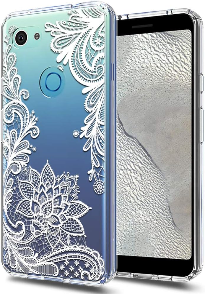 Google Pixel 3a XL Case Huness TPU Grip Bumper and Clear Flower Transparent Hard PC Backplate Hybrid Slim Phone Case Cover for Google Pixel 3a XL Phone (Flower)
