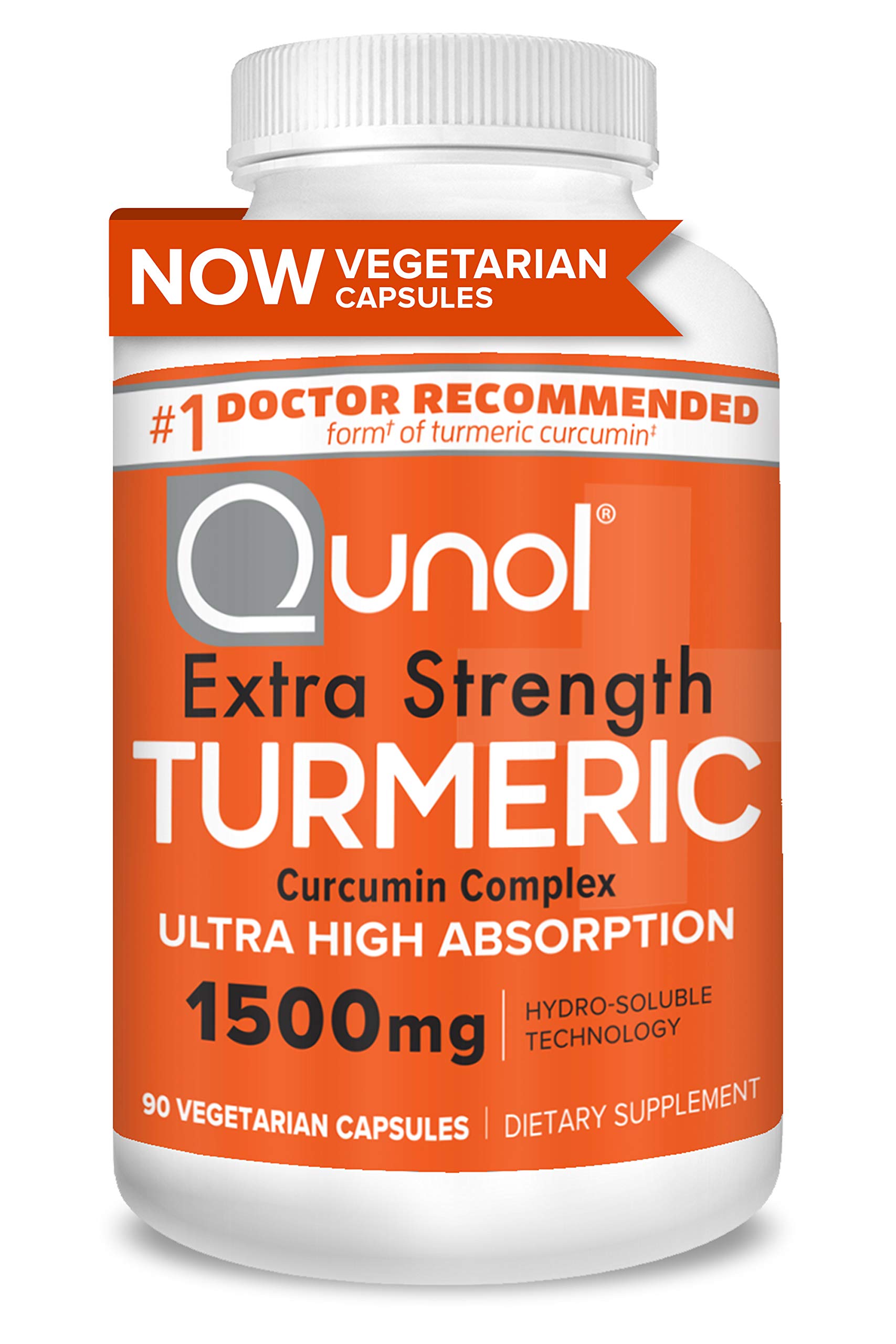 Turmeric Curcumin Capsules, Qunol with Ultra High Absorption 1500mg, Joint Support, Dietary Supplement, Extra Strength, 90 Vegetarian Capsules