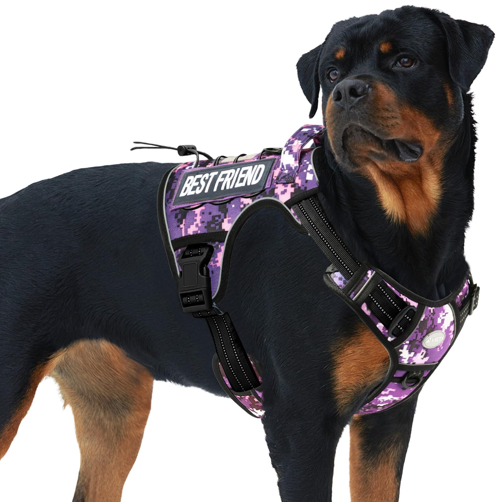 Photo 1 of AUROTH Tactical Dog Harness for Small Medium Large Dogs No Pull Adjustable Pet Harness Reflective K9 Working Training Easy Control Pet Vest Military Service Dog Harnesses (XL, Purple Camo)