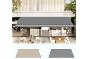 AECOJOY Retractable Awning Replacement, 13x10FT Sunshade Canopy for Patio Outdoor Awning (Without Frame), 280g/㎡ Polyester Fabric Cover with Valance for Yard, Deck, Balcony, Grey