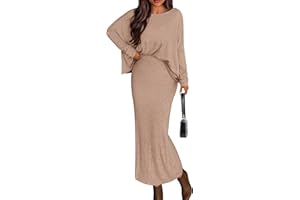 PRETTYGARDEN Women's Fall 2025 Two Piece Matching Skirt Sets Long Sleeve Tops Maxi Long Slit Bodycon Skirts Vacation Outfits