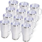 ATQTQ 20 oz Tumbler with Handle and Lid, Stainless Steel Tumbler Insulated Travel Coffee Mug, Spill Proof Double Wall Vacuum Tumbler Cup Keep Drink Hot & Cold,White, 12 Pack