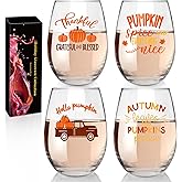 CNVOILA Thanksgiving Wine Glass Set: 18oz Stemless Drinking Glasses & Cups for Thanksgiving Autumm Fall Decor & Decorations, Pumpkin Mugs Cuos Perfect Fall Gifts 4pc